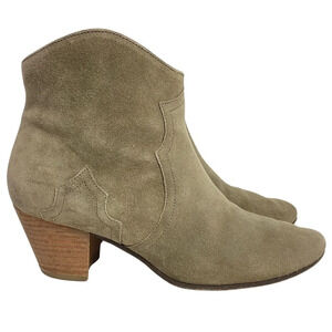 Isabel Marant Dicker Suede Boots Womens 38 - 7.5 Ankle Booties Heels Shoes Taupe
